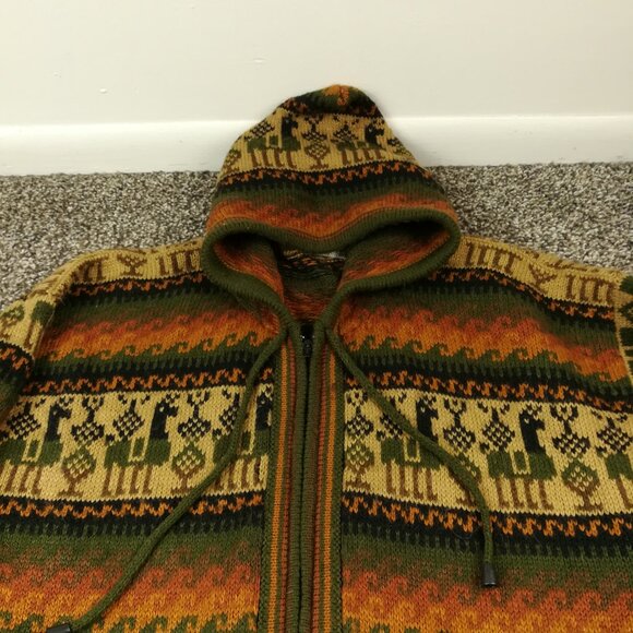 Alpaca Connection Sweater Wool Aztec Southwestern Tribal Hooded Full Zip Sz XL - Picture 2 of 9